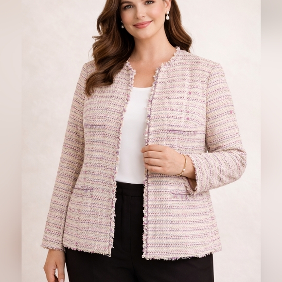 Kasper Jackets & Blazers - Kasper Tweed Jacket Plus Size 18 Boucle Fringe Career Classic Office Corpcore